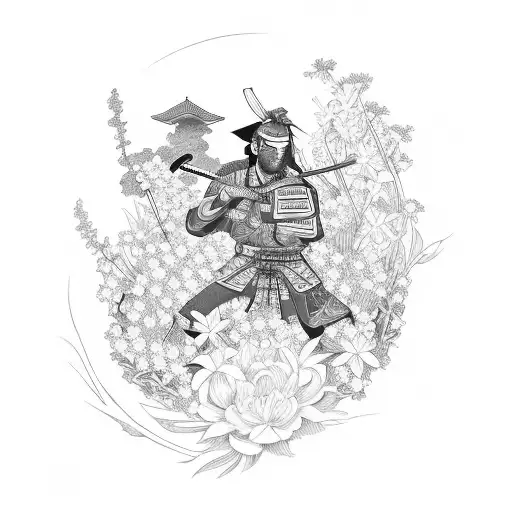 Samurai In A Garden Of Flowers
