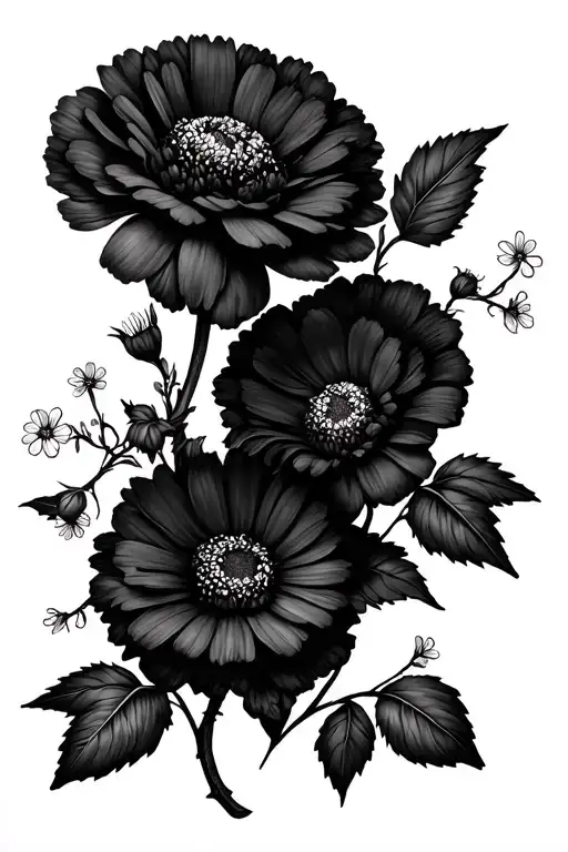 Carnation And Daisy Surrounded By Vines And Mini Flowers