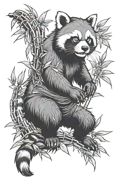 Red Panda Werewolf In Attack Pose Surrounded By Bamboo Background