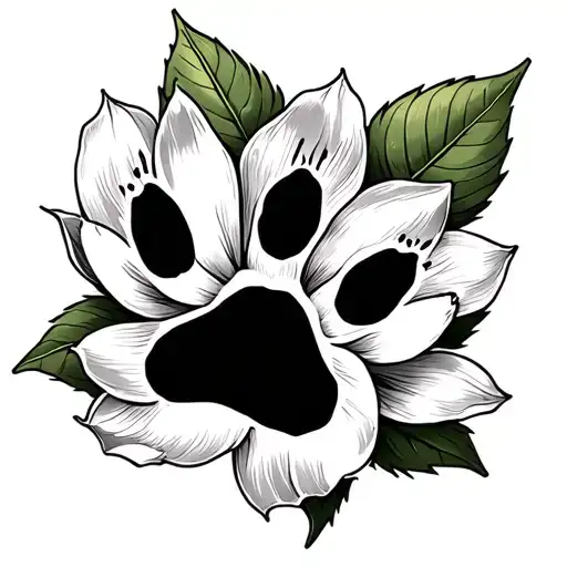 Magnolia Flower Dog Paw Print Inside Leaf