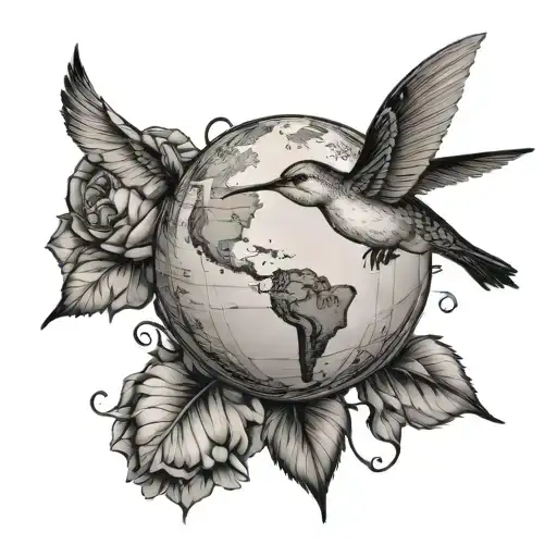 Globe With A Humming Bird Flying