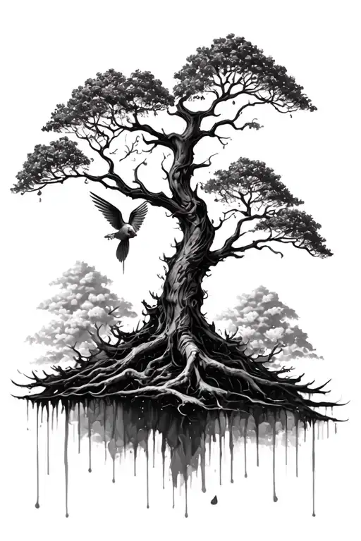 Poison Blossom Tree With Icarus Falling From Sky