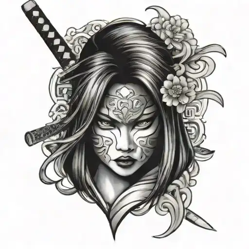 Japanese Mask Woman Katana