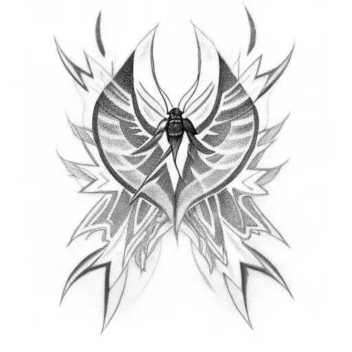 A Tattoo Of Lightning Bolts Intertwined With Moth Wings