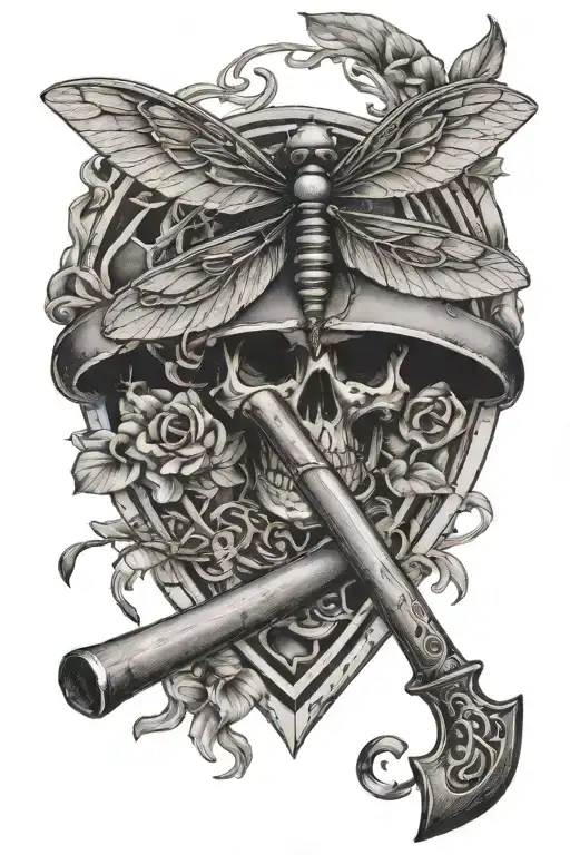 Fireman's Axe With Dragonfly Image On Handle