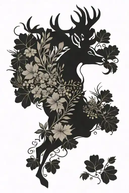 Deer Running Surrounded By 4 Leaf Clovers And Thistles