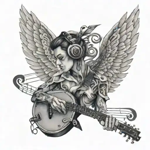 A Surreal Portrait Of A Musician With Wings Made Of Musical Notes And Instruments