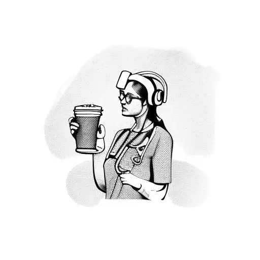A Nurse Wearing Headphones And Listening To Music While Holding A Coffee Mug
