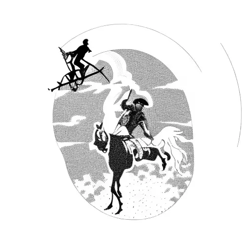 A Silhouette Of Travis Scott Riding A Horse Through A Desert With A Sunset In The Background