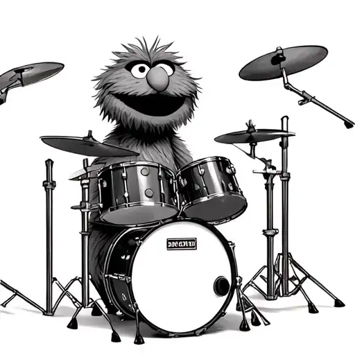 Animal Sesame Street Character On Drums And Dominos