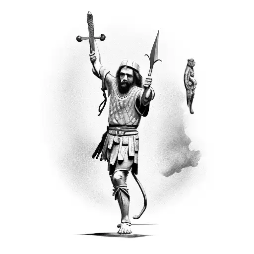 David Slinging Stone At Goliath Biblical