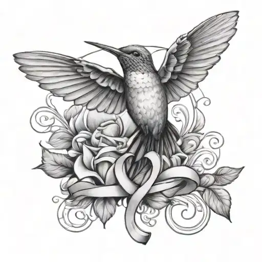 Breast Cancer Ribbon Around A Hummingbird