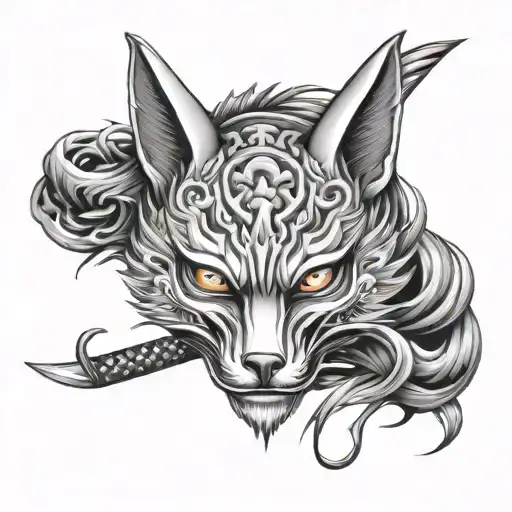 Kitsune Mask Pierced By A Katana