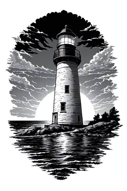 Lighthouse At Sunset Scene