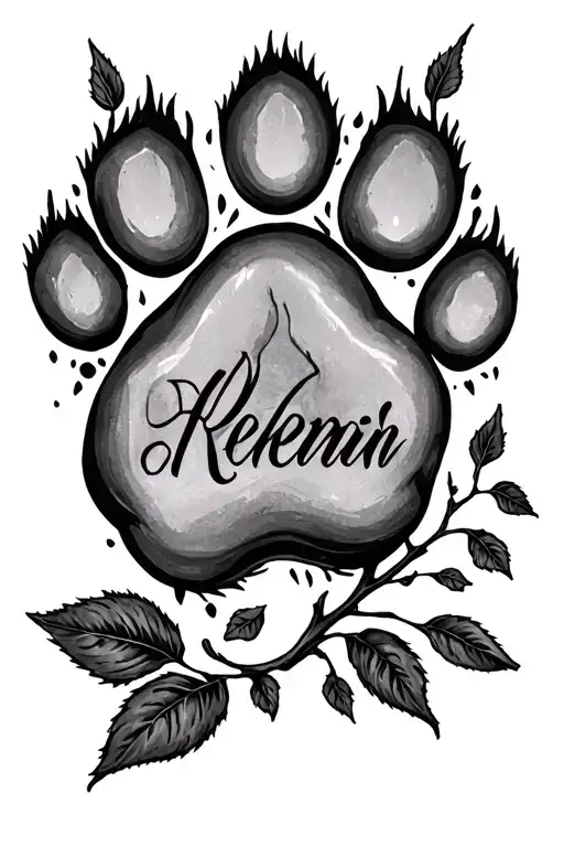 Rose Stem Name Written Paw Print Surrounded