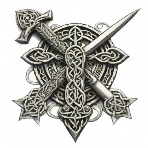 Celtic Sword Emerging From Family Knot