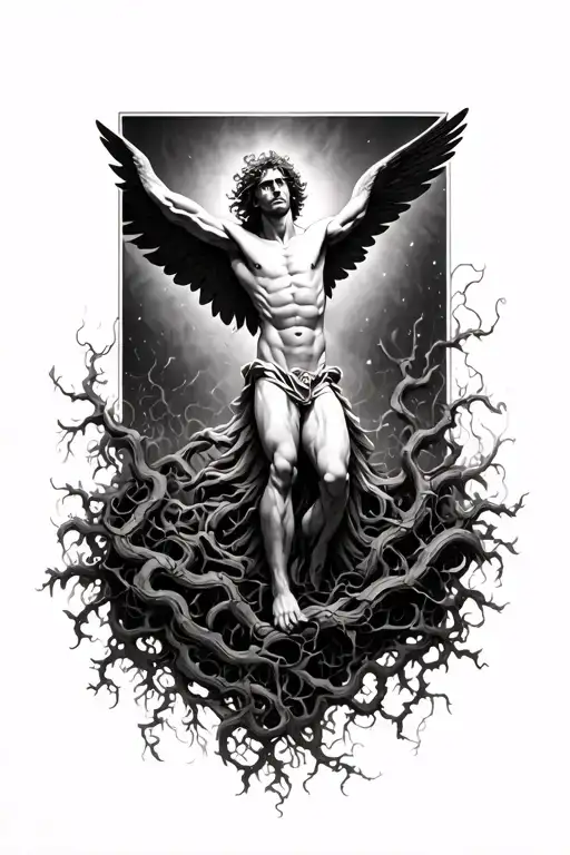 Icarus Falling And Vines Around Him