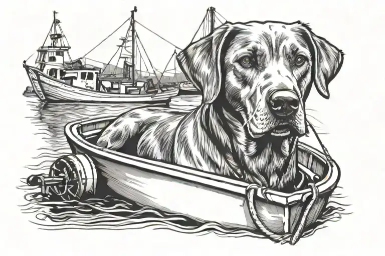 Lab Dog On Boat