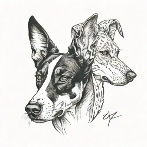 2 Dog Faces Fine Line Drawing