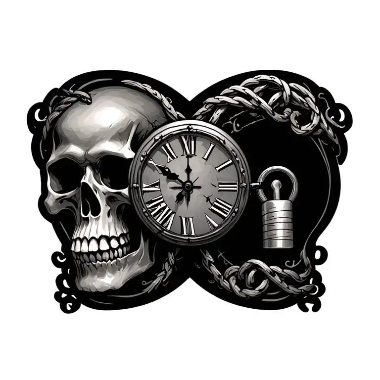 Clock Skull Lock Intertwined