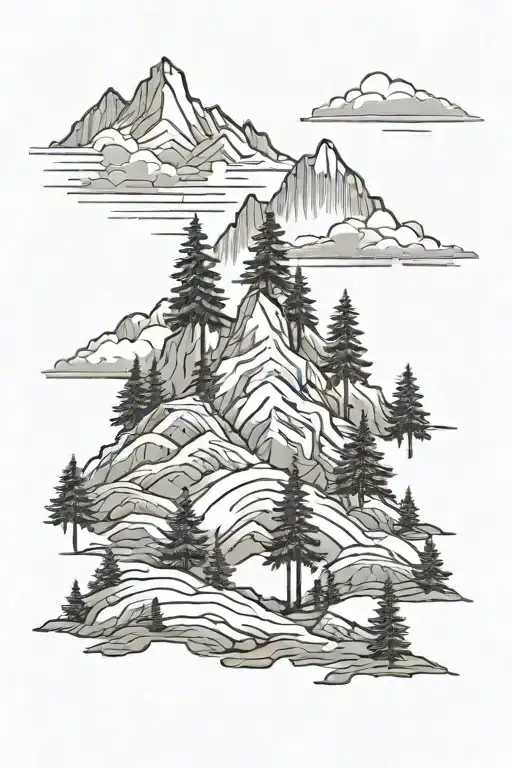 Mountain And Pine Trees