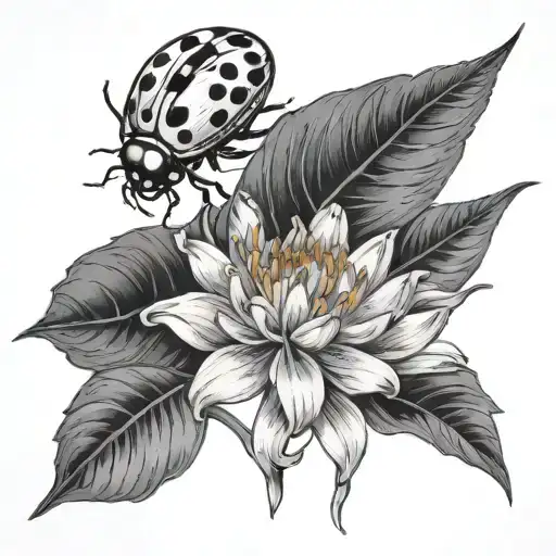 Lilly And Marigold With Ladybug On Leaf