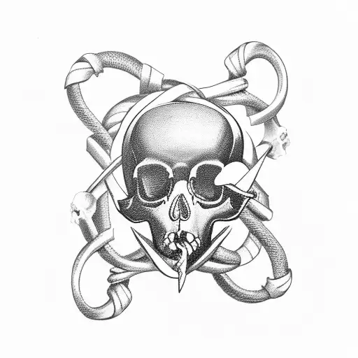 Navy Anchor Intertwined With A Skull