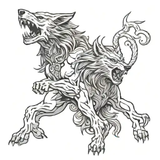 Fenrir Fighting With Odin