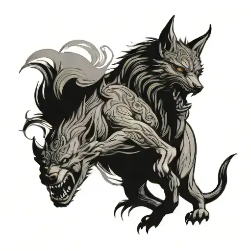 Fenrir Fighting With Odin God