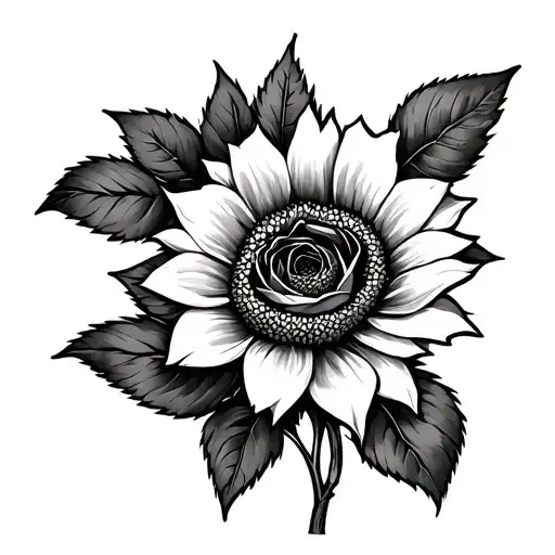 Sunflower And A Rose Intertwined Within