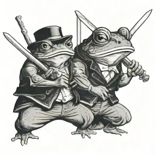 Victorian Frog In Sweater Vest Sword Fighting