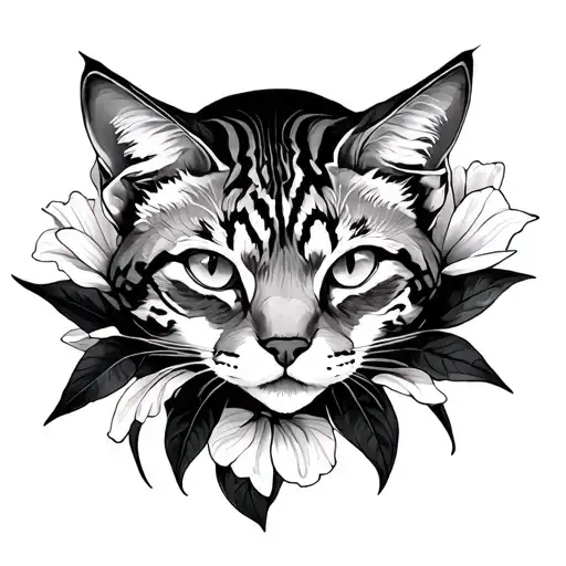 Lynx Cat With Spider Lillie Flower