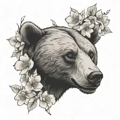 Bear Head And Cherry Blossom