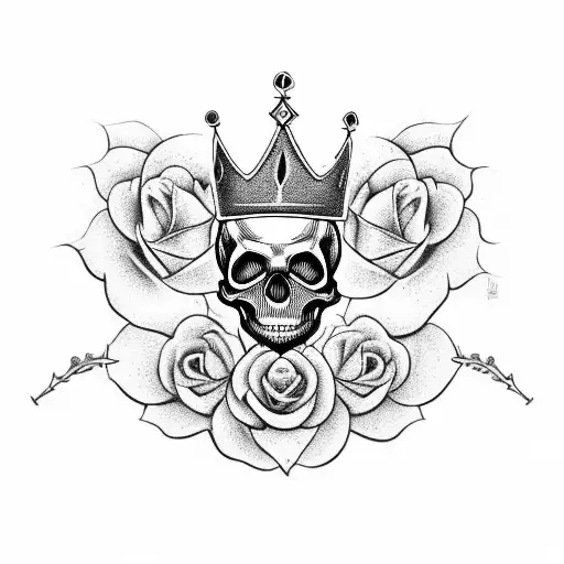 A Skull Wearing A Crown Of Roses And Playing A Musical Instrument In Day Of The Dead Style