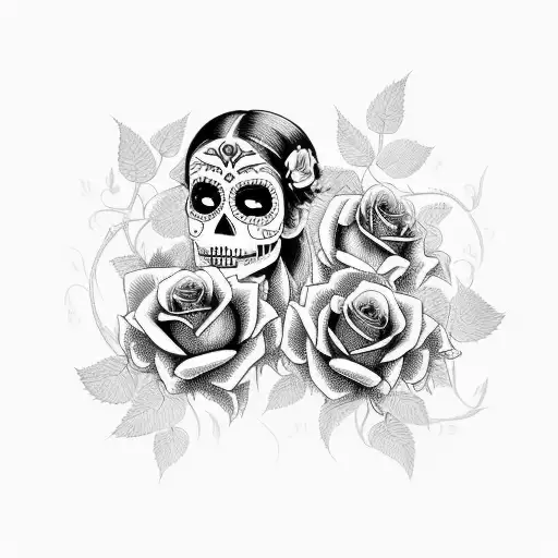 A Day Of The Dead Musician Surrounded By Intricate Rose Vines