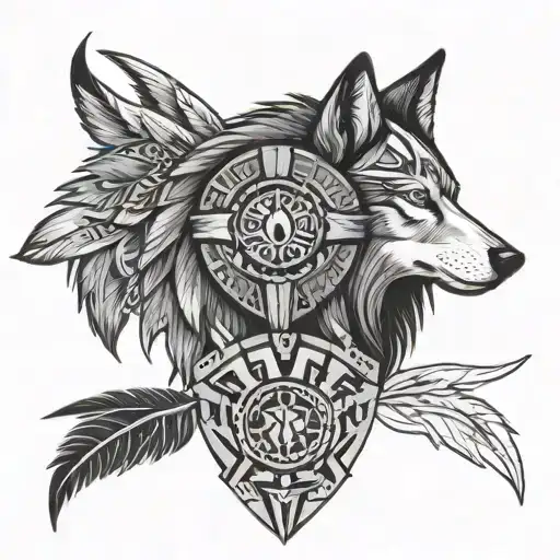 Native American With African Tribal Shield Wolf Crest