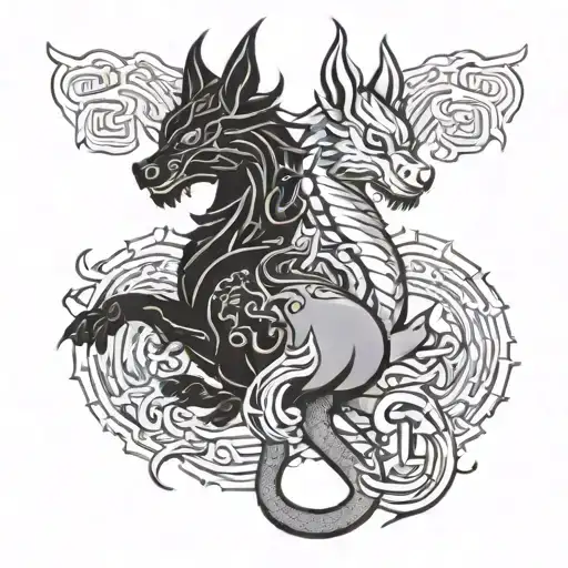 The Colorful Symbol Of The Year Of The Dog And The Year Of The Dragon Side By Side On The Leg