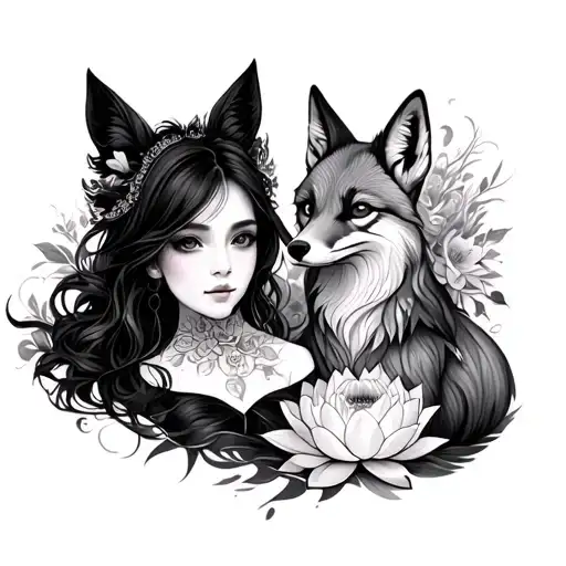 Girl With Fox And Lotus