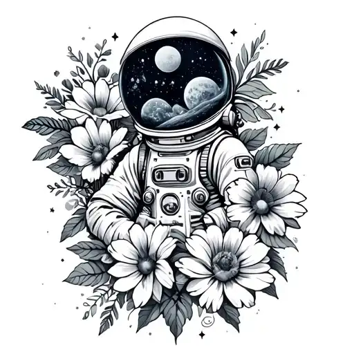 Astronuat And Flowers In Space Themed