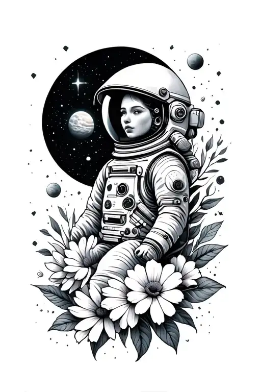 Astronuat And Flowers In Space Themed