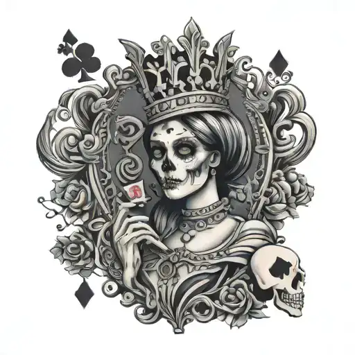 Skeleton Queen Of Hearts Playing Card