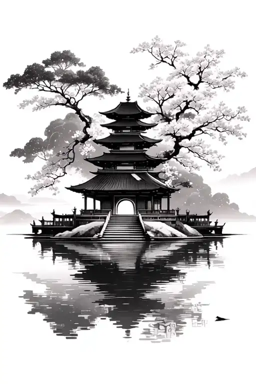 Himalay River Temple Sakura Color