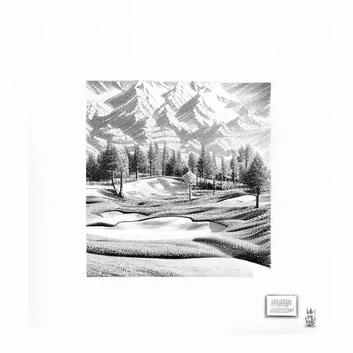 An Intricate Sketch Of A Golf Course Landscape With Numbers Subtly Incorporated Into The Scenery