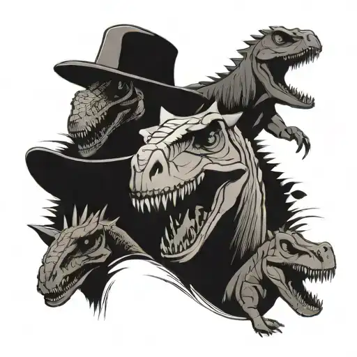 Minimalist Line Art Dinosaurs With Hats