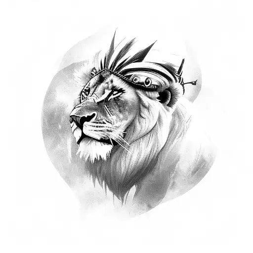 African Warrior With Lion Headress