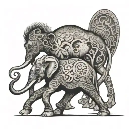 Horse And Elephant Walking