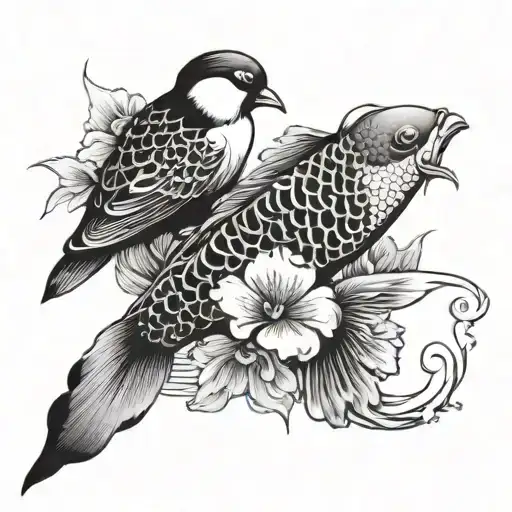 Koi Fish And Pidgeon