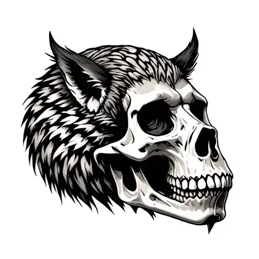 Skull With Wild Animal Skin Coverage Has This