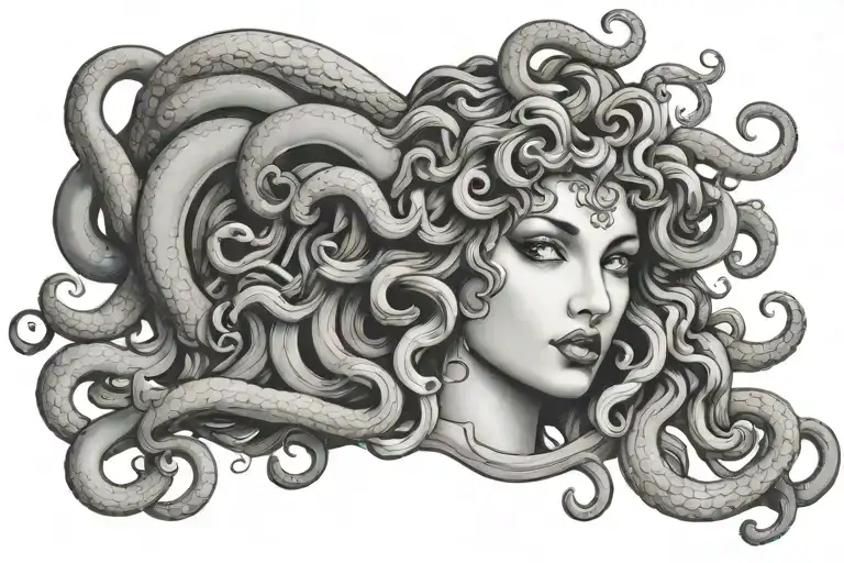 Medusa With Black Eyes Hip Tattoo Design