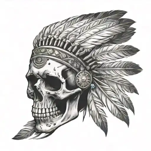 Skull Wearing Indian Feathers